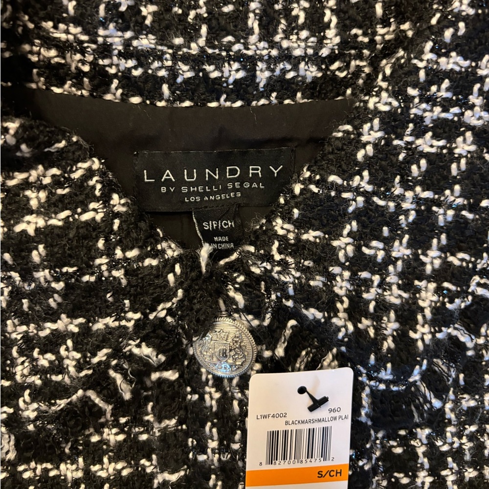 Laundry by Shelli Segal Tweed Cropped Vest Frayed Design, Black /White, Sz S NWT - Picture 6 of 13